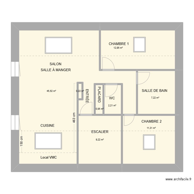 Appartement Jobin 3ème. Plan de 8 pièces et 90 m2