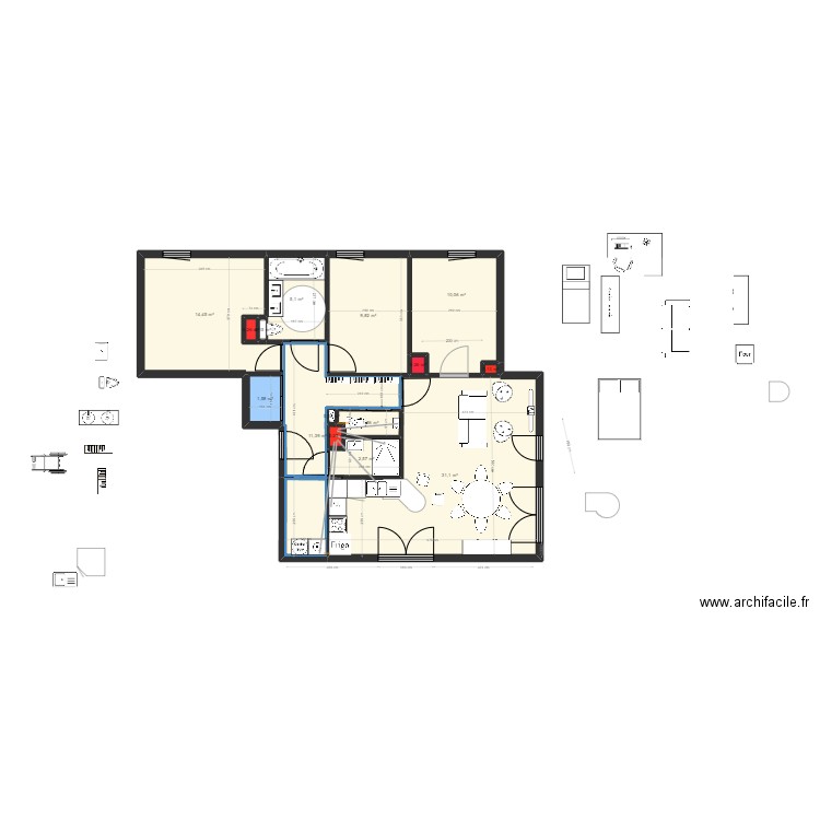 plan final - plomberie. Plan de 15 pièces et 89 m2