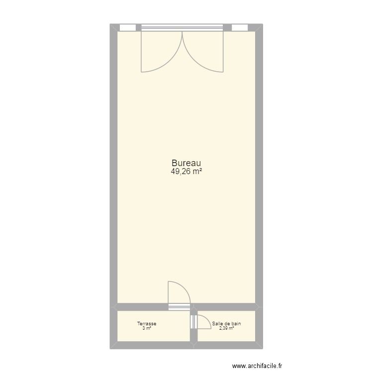 burau hk. Plan de 3 pièces et 55 m2