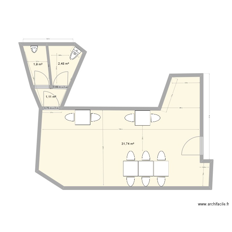 Le Fontenoy Plan cour et WC. Plan de 4 pièces et 37 m2
