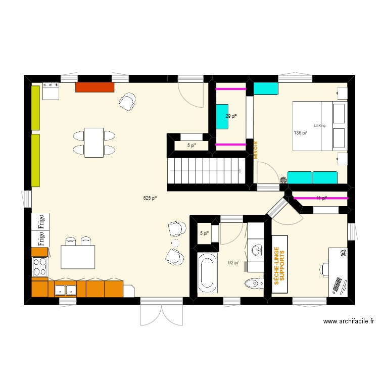 croquis Maison Toon - ORIGINAL - Aménagement temporaire. Plan de 7 pièces et 81 m2