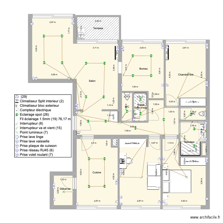 Chane Waye Plan côté. Plan de 14 pièces et 114 m2