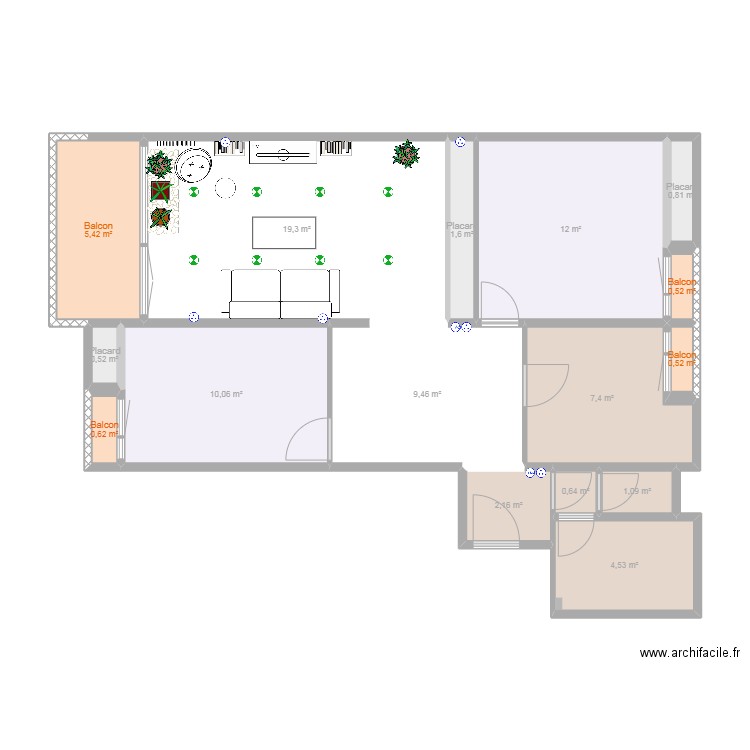 Appartement Toulon meublé. Plan de 16 pièces et 77 m2