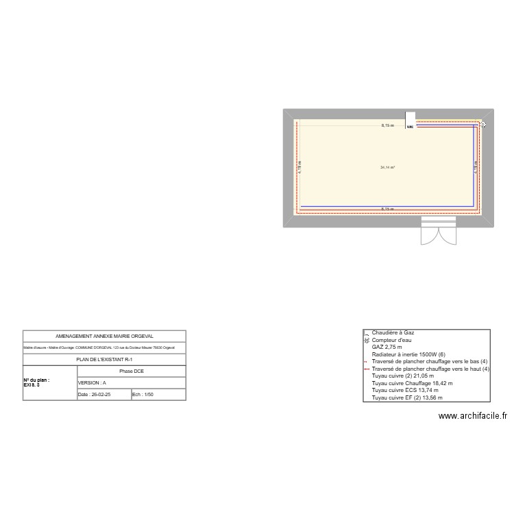 Annexe Mairie CVC- plomberie Existant. Plan de 13 pièces et 164 m2