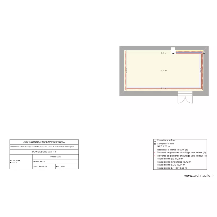 Annexe Mairie CVC- plomberie Existant. Plan de 