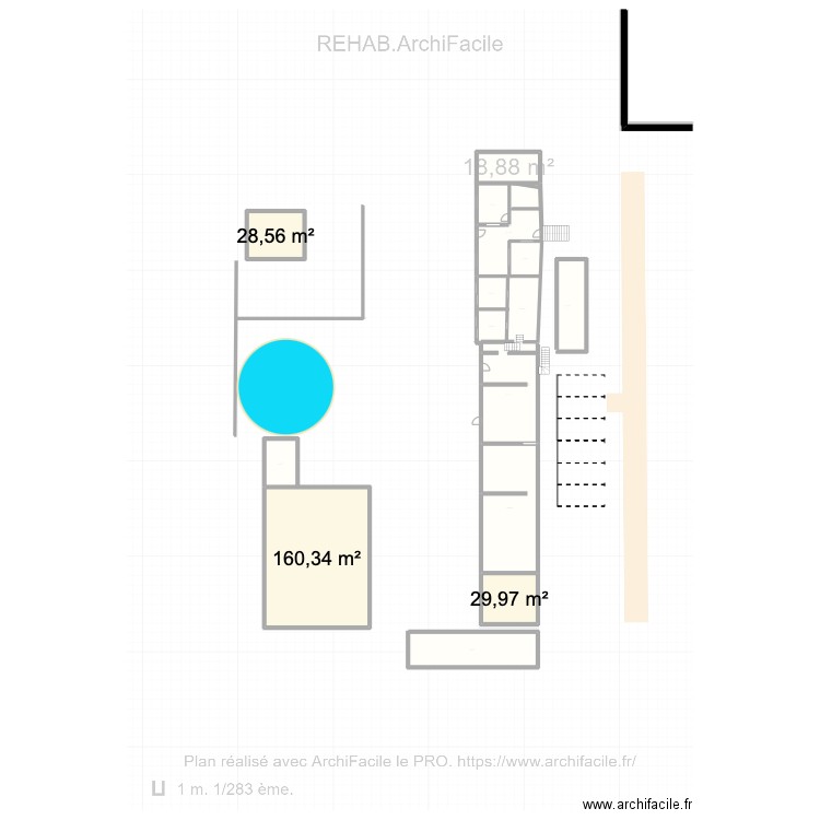 REHAB Pierre Juillet 2025. Plan de 3 pièces et 219 m2