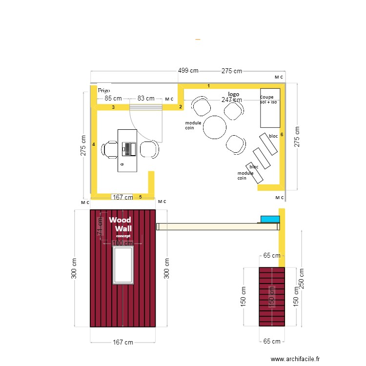 Projet stand 15m²  vue plan et coupe. Plan de 0 pièce et 0 m2