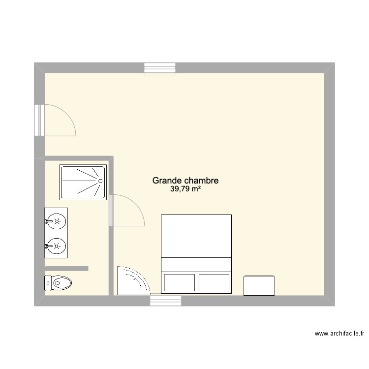 grande chambre à coucher. Plan de 1 pièce et 40 m2