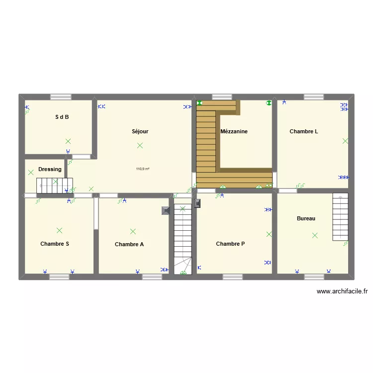 Etage (Michel). Plan de 1  et 111 m²
