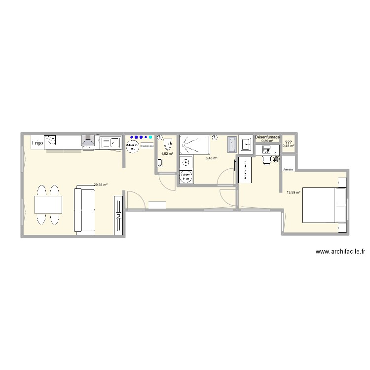 Appartement NB 2. Plan de 6 pièces et 52 m2