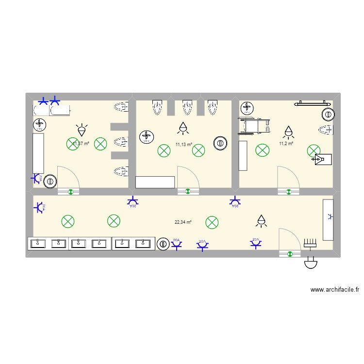 oficina reforma. Plan de 4 pièces et 56 m2