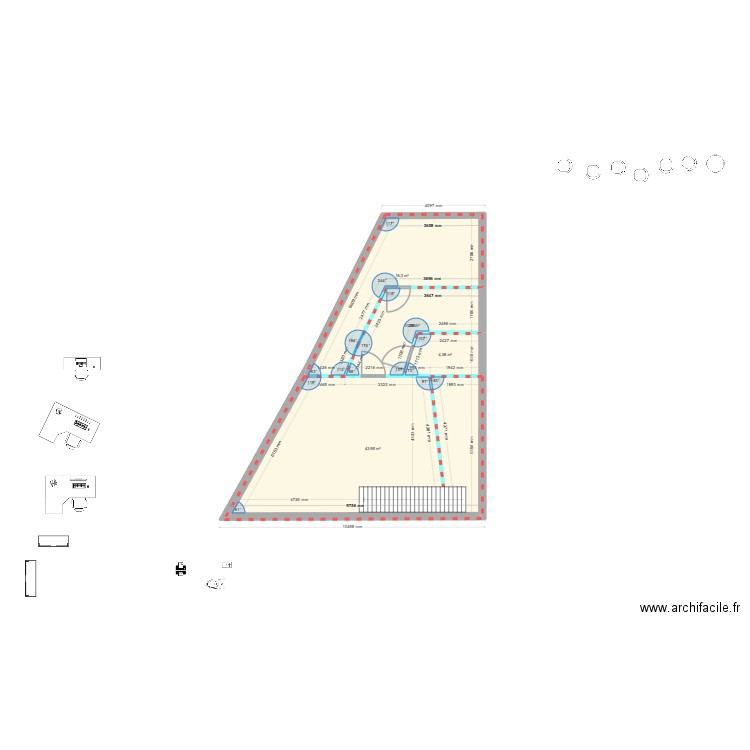 bureau 2. Plan de 4 pièces et 75 m2