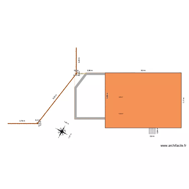 Maison tavaco. Plan de 2  et 14 m²