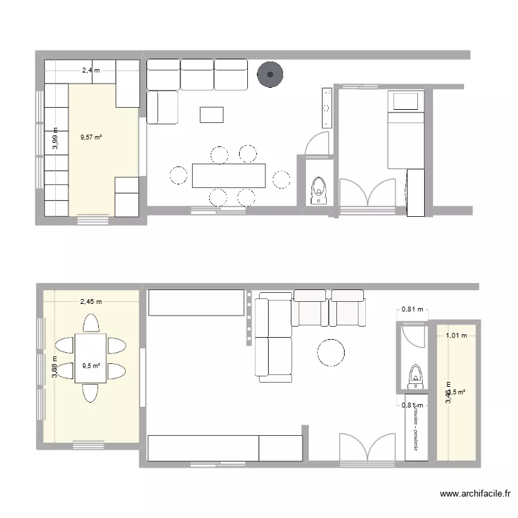 LA MEE VERSION 3. Plan de 3  et 23 m²