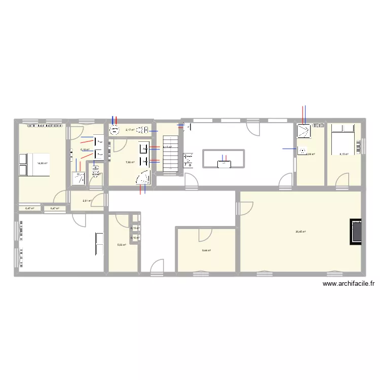 maison 1. Plan de 16 pièces et 106 m²