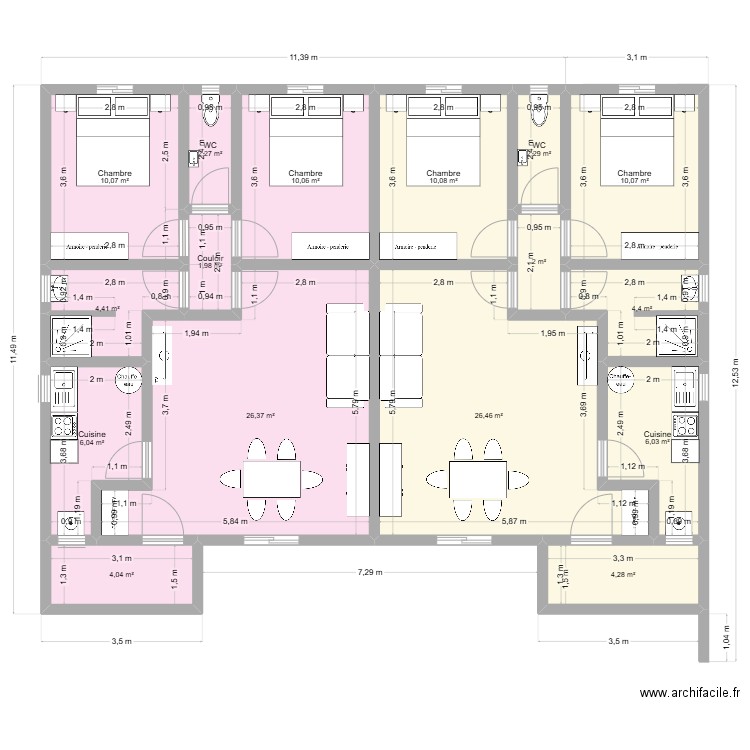 Lambarènè 6 vue aménagé. Plan de 16 pièces et 131 m2