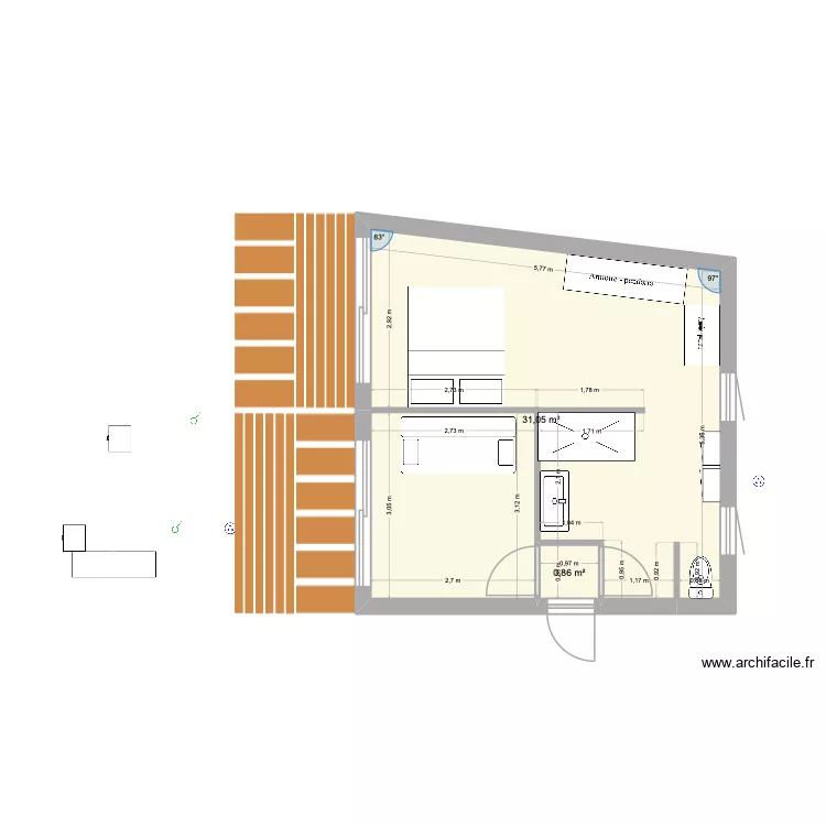 Extension chambre parentale 30. Plan de 2  et 32 m²