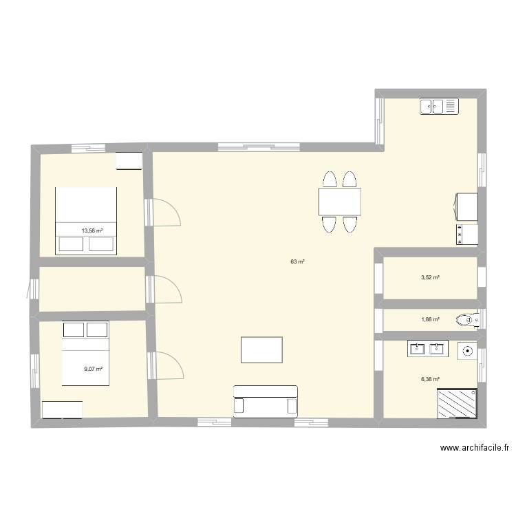 ruddy. Plan de 6 pièces et 97 m2