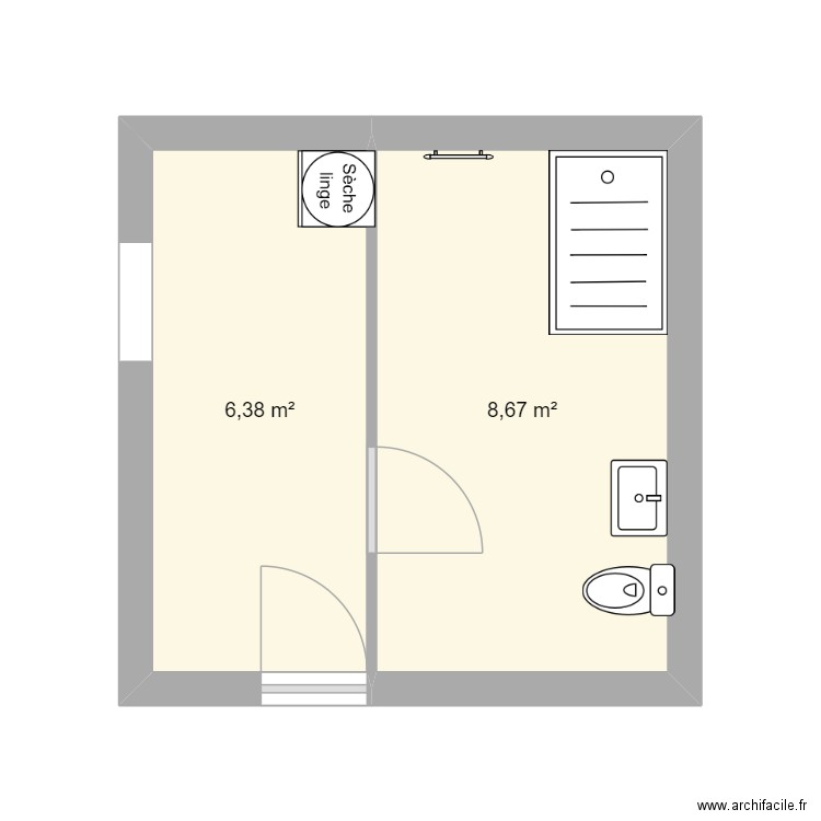 buanderie. Plan de 2 pièces et 15 m2