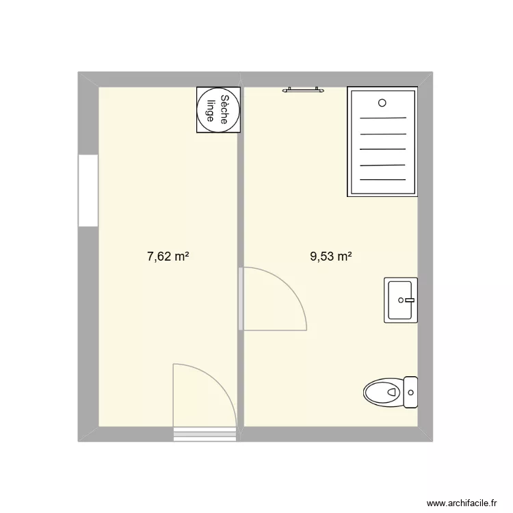 buanderie. Plan de 2 pièces et 17 m²