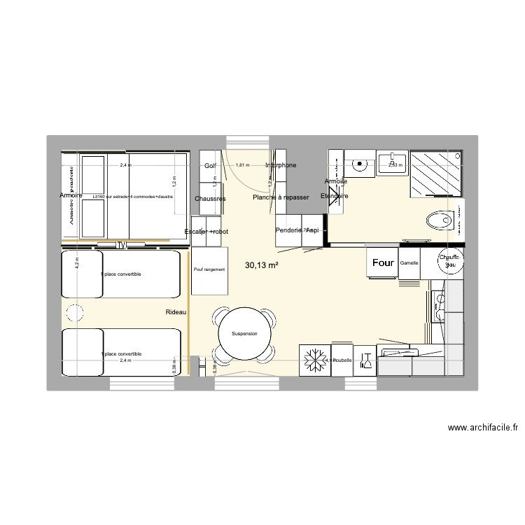 Biarritz 12 nuit. Plan de 1 pièce et 30 m2