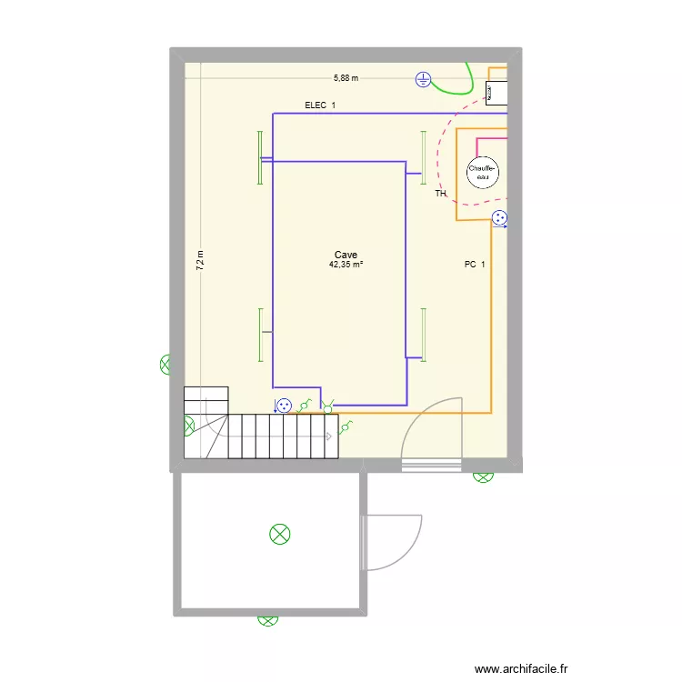 ELECTRICITE SOUS/SOL. Plan de 1  et 42 m²
