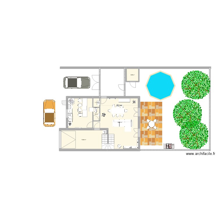 RDC Maison Leana. Plan de 5 pièces et 68 m2