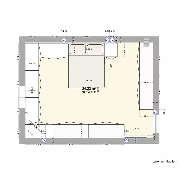 chambre 1. Plan de 1  et 24 m²