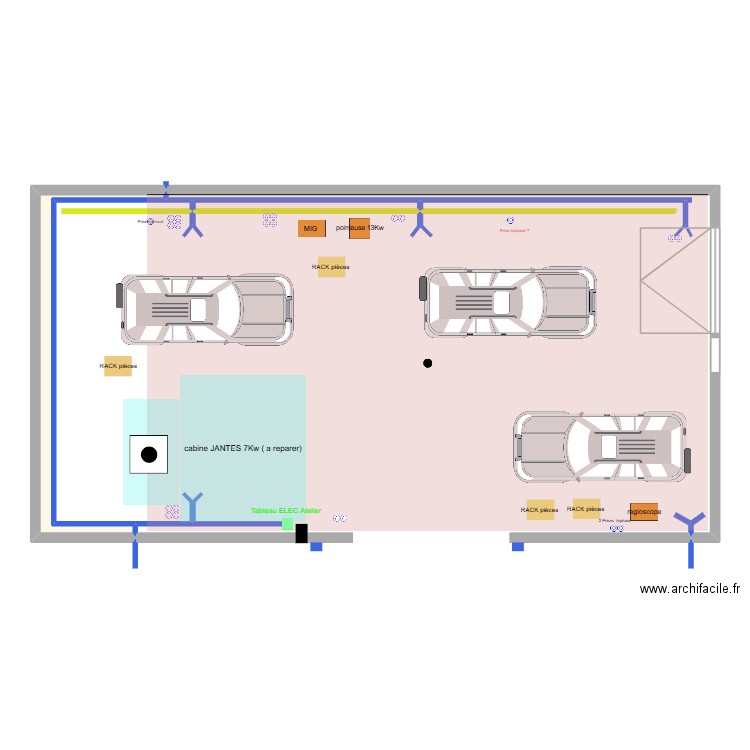 Atelier B  avec cabine. Plan de 2 pièces et 6 m2