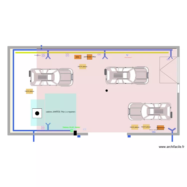 Atelier B  avec cabine. Plan de 2 pièces et 6 m²