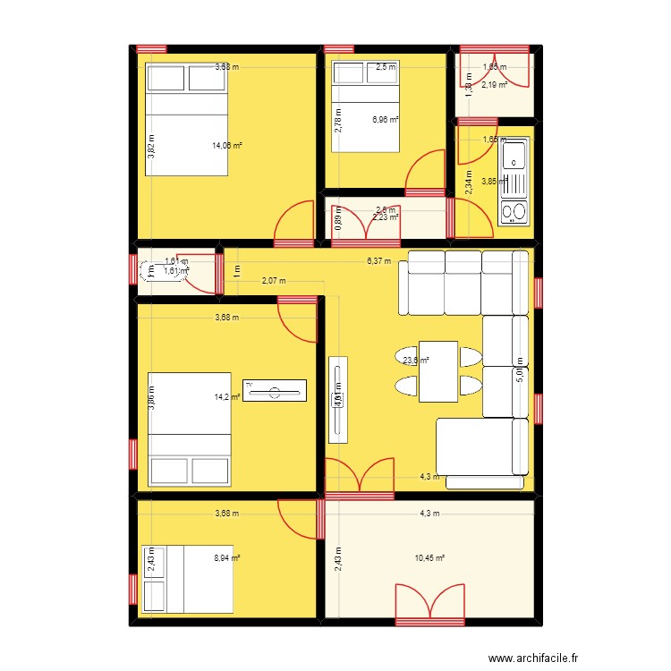 TYPE F4. Plan de 10 pièces et 88 m2
