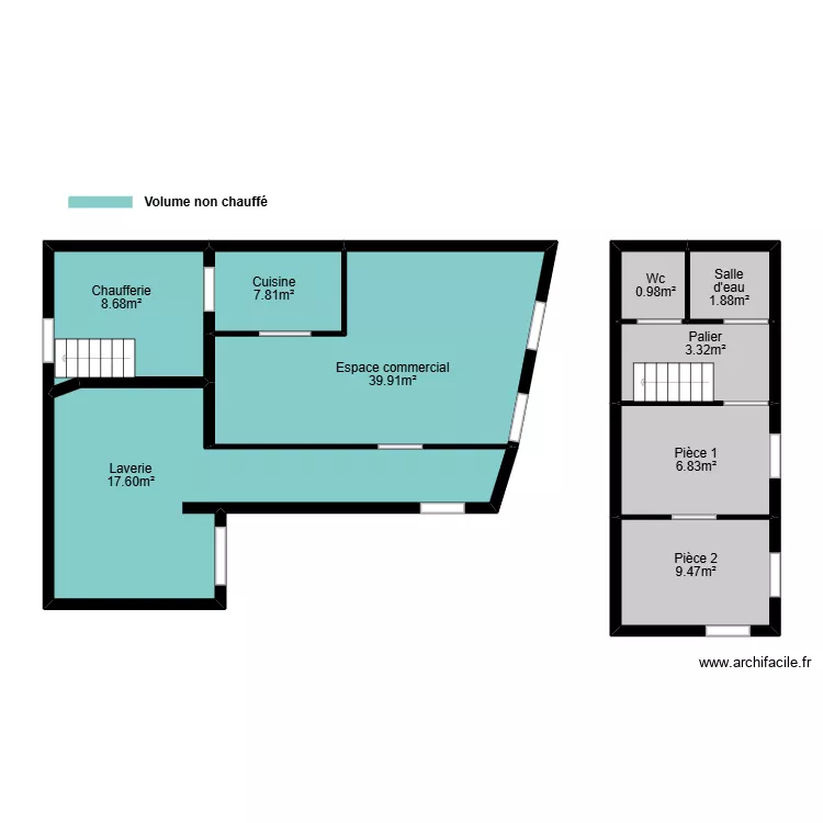 gendron mesurage. Plan de 9  et 79 m²