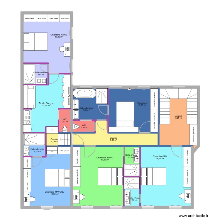 CHATEAUBRIAND R+1 v7. Plan de 16 pièces et 137 m2