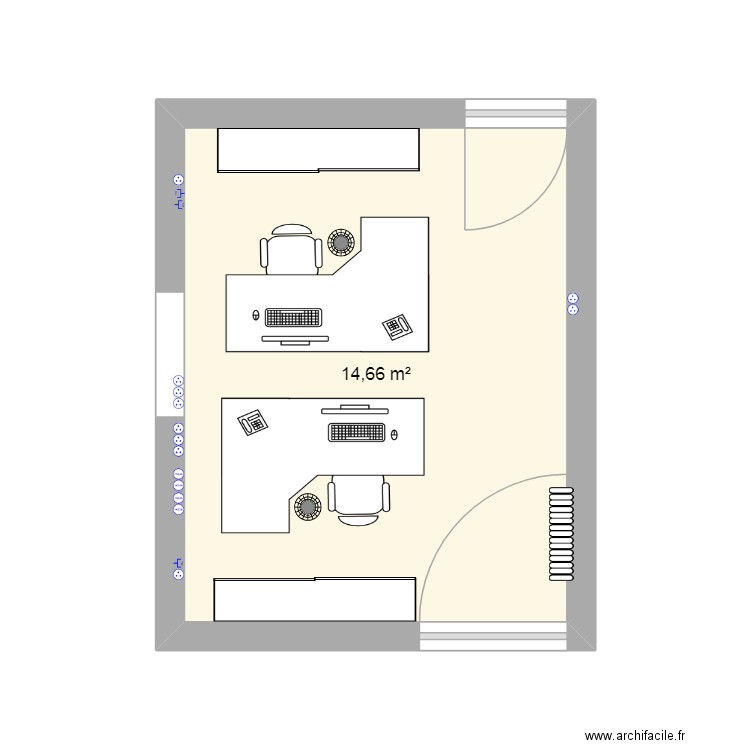 Bureau comptable. Plan de 1 pièce et 15 m2