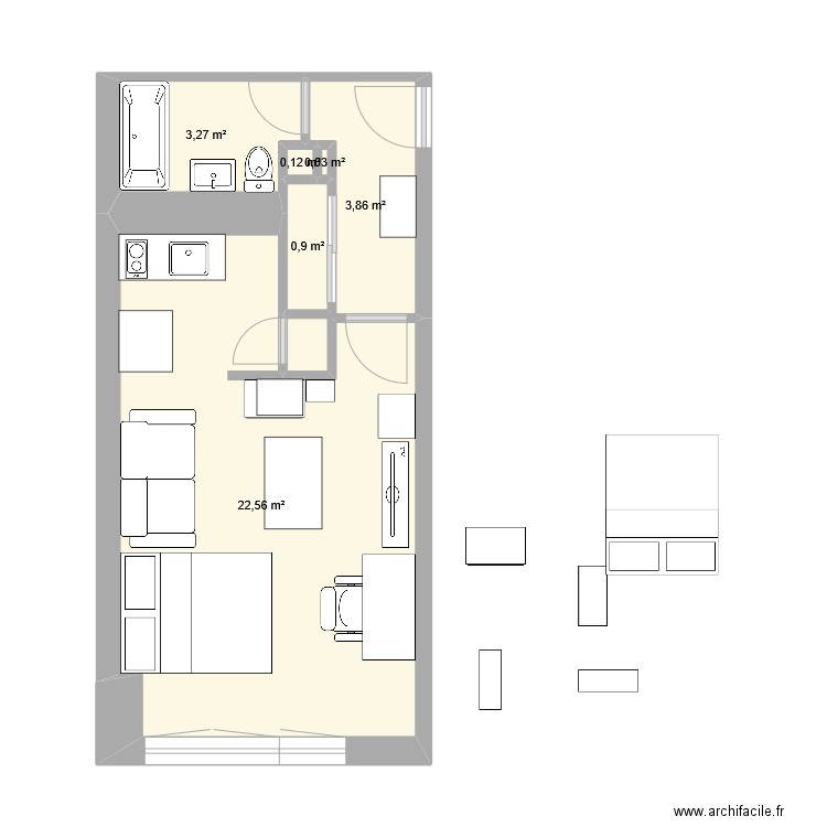 amenagement3. Plan de 6 pièces et 31 m2