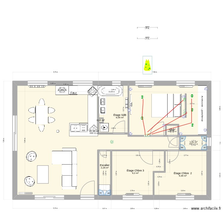 Etage CHAMBARD Charles amenagement chambre haute V2. Plan de 15 pièces et 204 m2