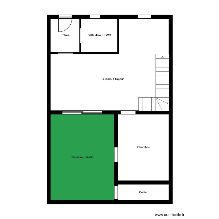BAROU - RDC. Plan de 6 pièces et 74 m2