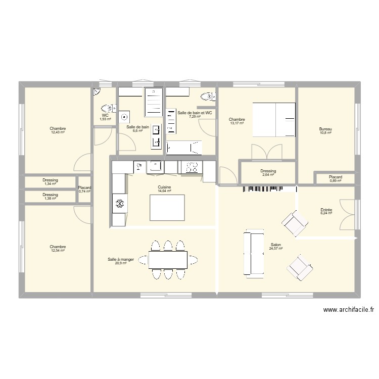 bouillante2. Plan de 16 pièces et 138 m2