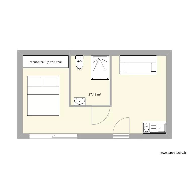 hll 35m&sup2;. Plan de 1 pièce et 27 m²