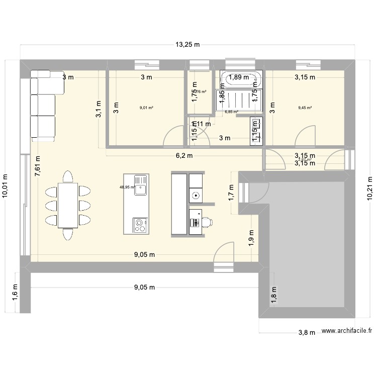 Maison 3. Plan de 7 pièces et 95 m2