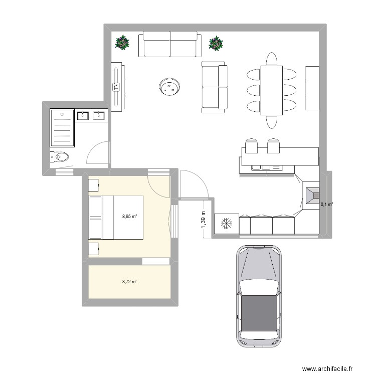 MAISON DECAUX. Plan de 3 pièces et 13 m2