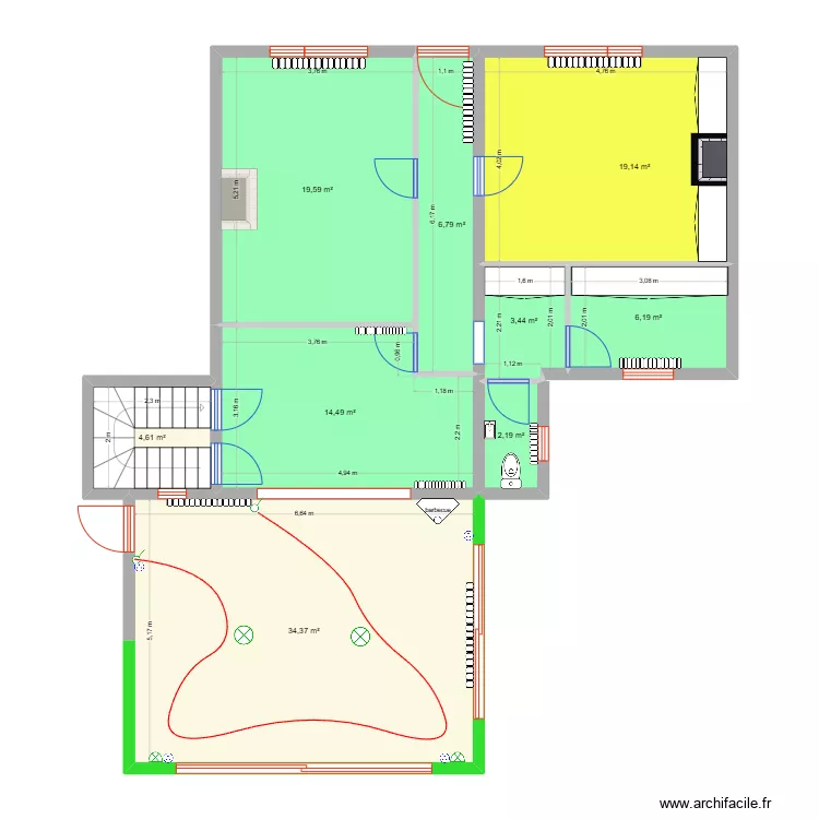 Plan Rdc extension - Bombart. Plan de 