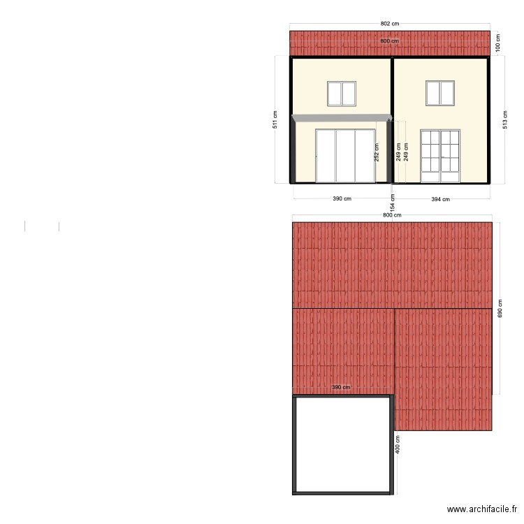 Plan facade Après. Plan de 3 pièces et 37 m2