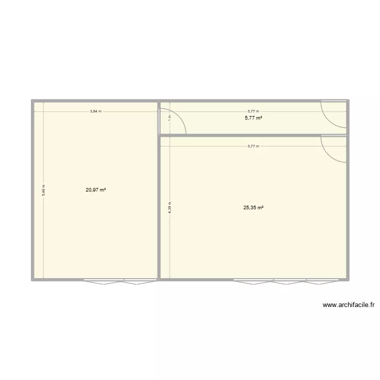 Plan avec dimensions et surfaces des deux espaces + couloir. Plan de 3 et 52 m² Plan avec dimensions et surfaces des deux espaces + couloir. Plan de 3 et 52 m²