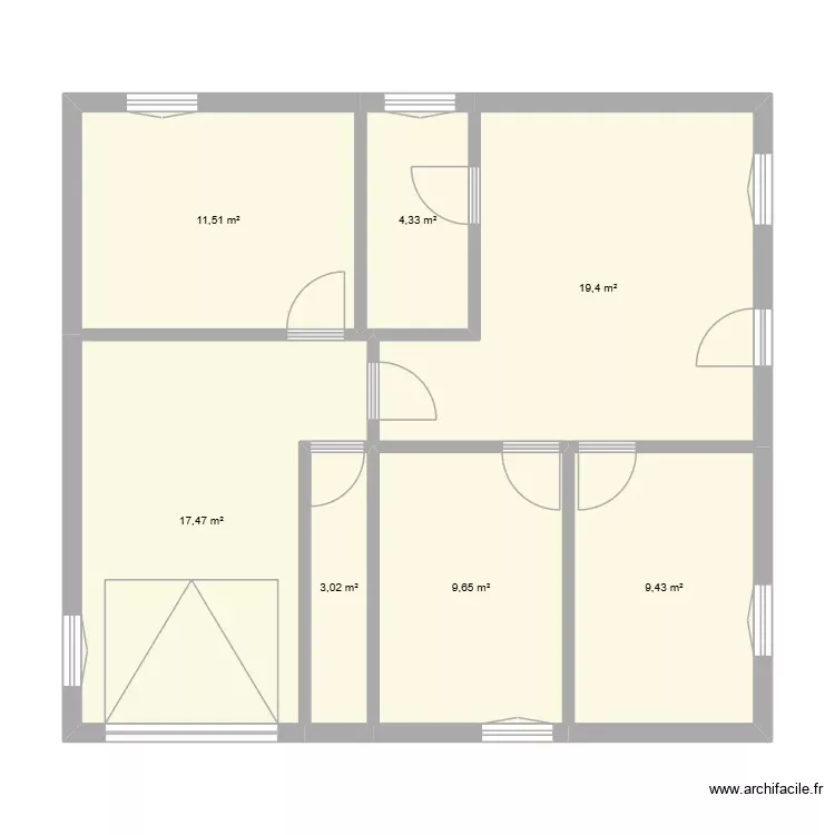 sous sol. Plan de 7 Pièces et 75 m²