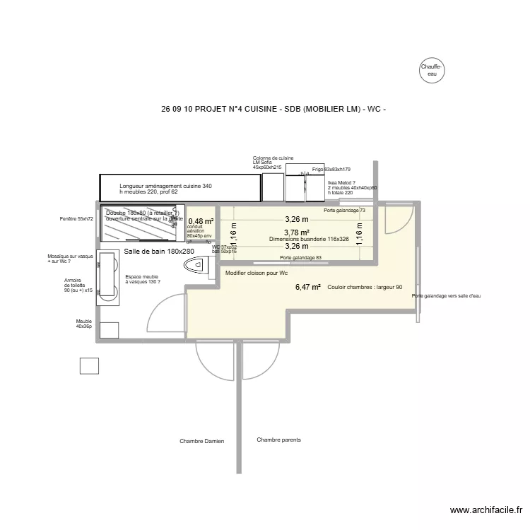 BUANDERIE + CUISINE + SDB PROJET 4 LEROY MERLIN. Plan de 3 Pièces et 11 m²
