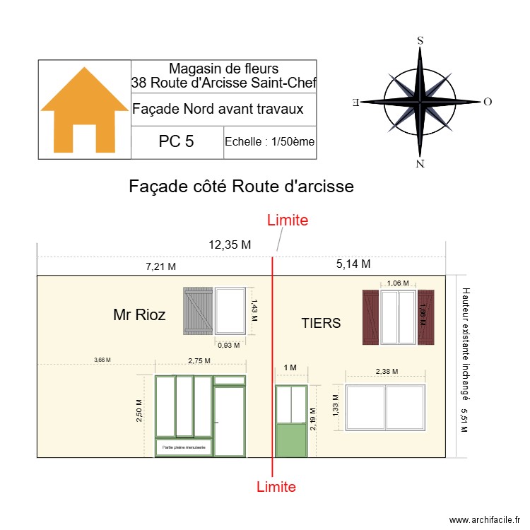 PC 5  Façade nord après travaux liseré blanc. Plan de 0 pièce et 0 m2