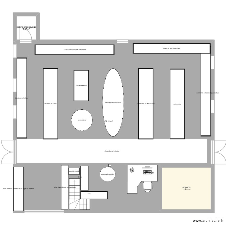 recyclerie. Plan de 3 pièces et 186 m2