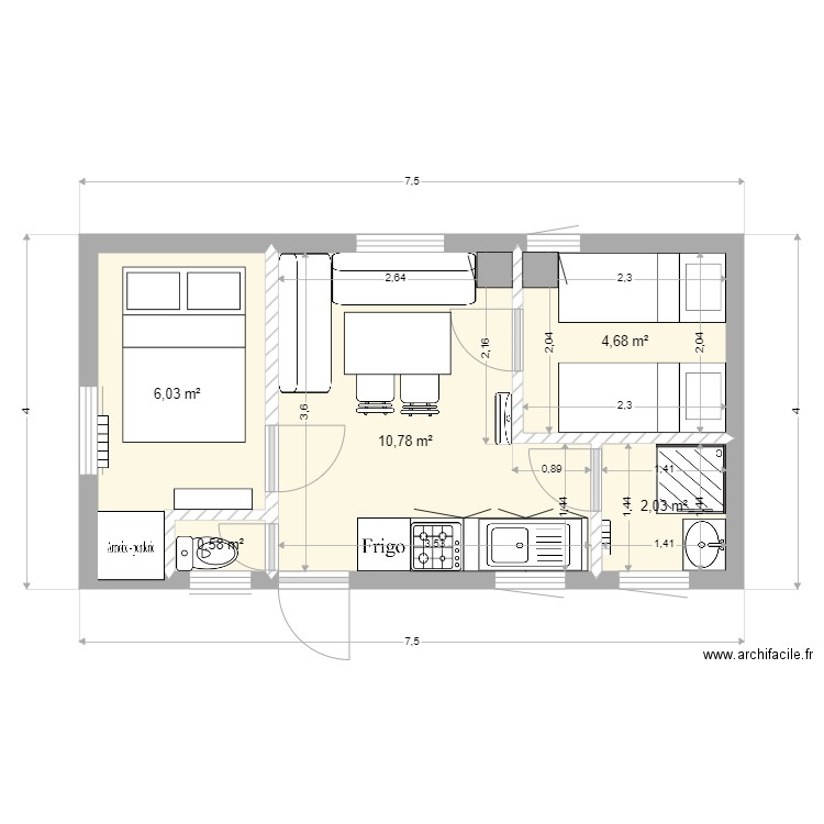 mobile home luz. Plan de 5 pièces et 24 m2