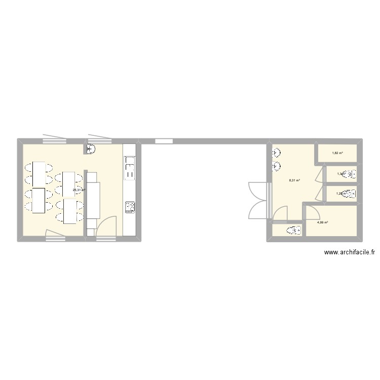 Borreze. Plan de 6 pièces et 43 m2